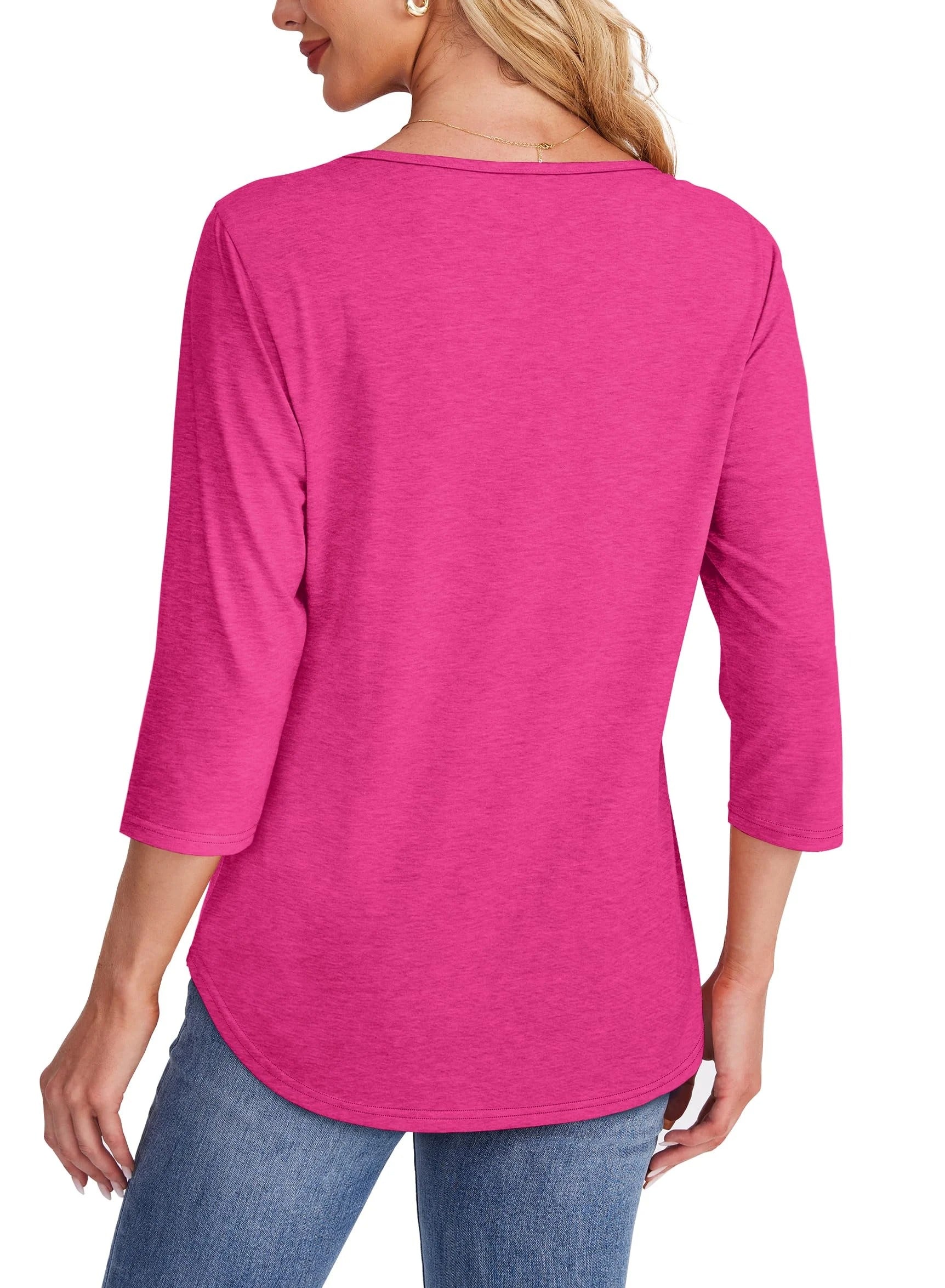 🔥🔥 2025 Women's 3/4 Length Sleeve Top Pleated Front T-Shirt