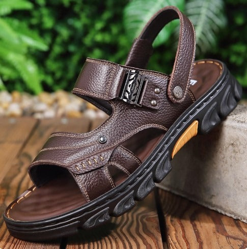 Men’s Leather Sandals with Silver Buckle