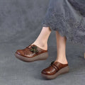 Women's Hollow Leather Wide Toe Box Wedge Sandals