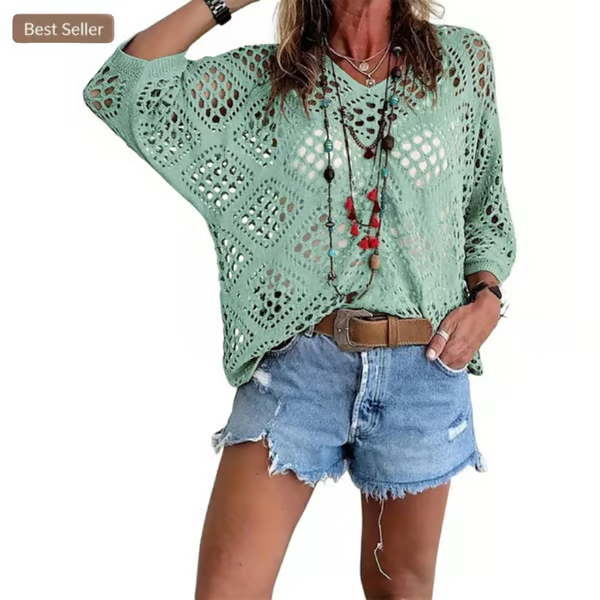 ⏰Hot Sale-Womens -Inspired Beige Crochet Top with V-Neck