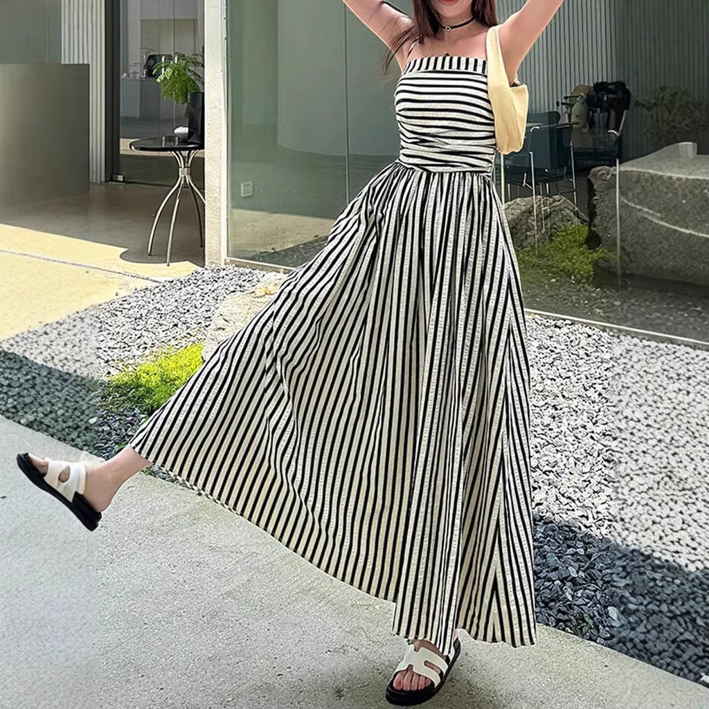 aurmuse™ Serene Striped Maxi Dress - Coastal Ruched Camisole Gown 🏖️