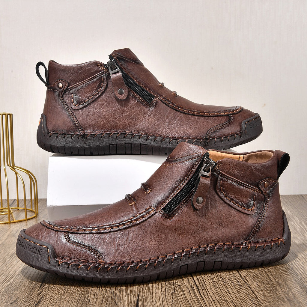 ⏰Limited Time Sale 50% OFF-Men’s Handmade Premium Leather Slip-On Driving Boots – Wide Toe, Arch Support