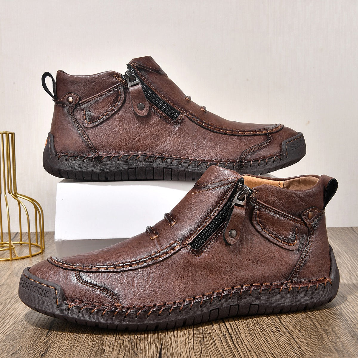 ⏰Limited Time Sale 50% OFF-Men’s Handmade Premium Leather Slip-On Driving Boots – Wide Toe, Arch Support