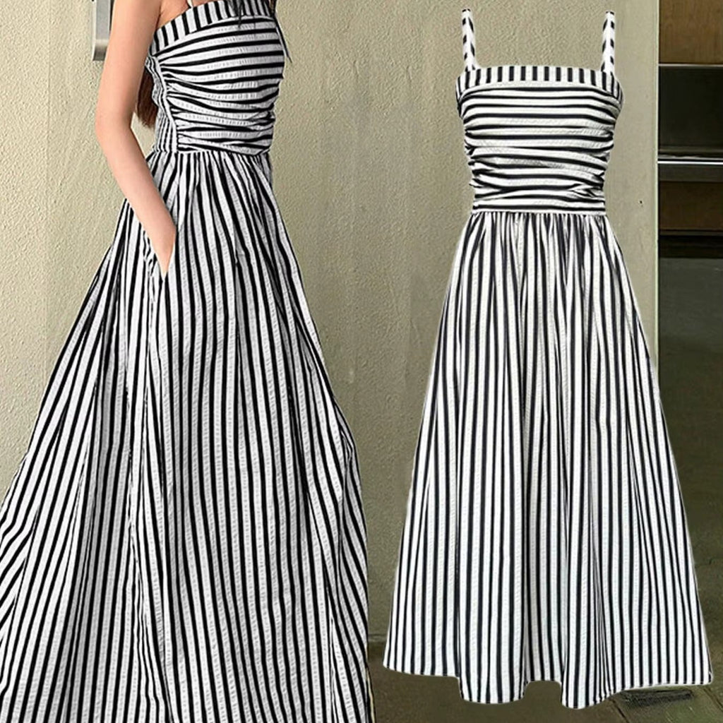 aurmuse™ Serene Striped Maxi Dress - Coastal Ruched Camisole Gown 🏖️