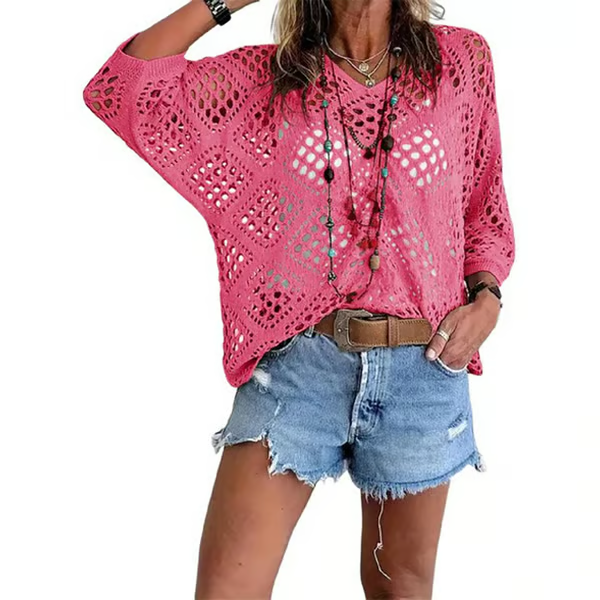 ⏰Hot Sale-Womens -Inspired Beige Crochet Top with V-Neck