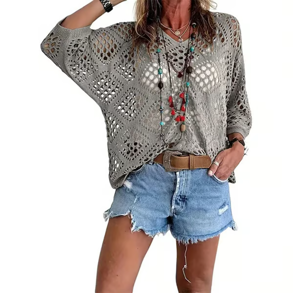 ⏰Hot Sale-Womens -Inspired Beige Crochet Top with V-Neck