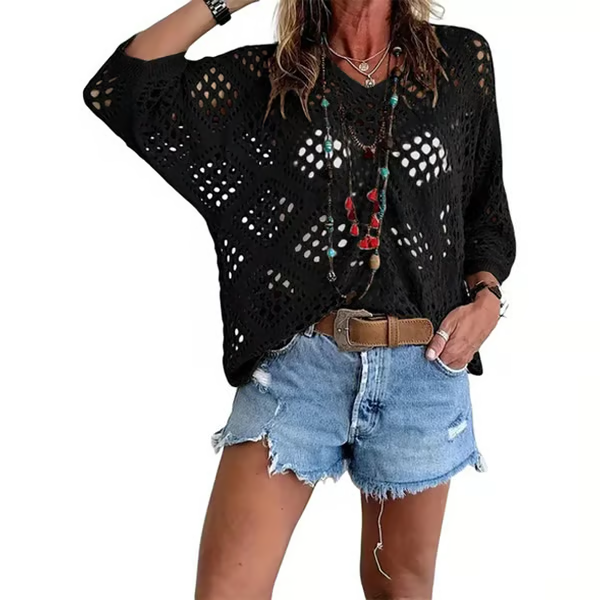 ⏰Hot Sale-Womens -Inspired Beige Crochet Top with V-Neck