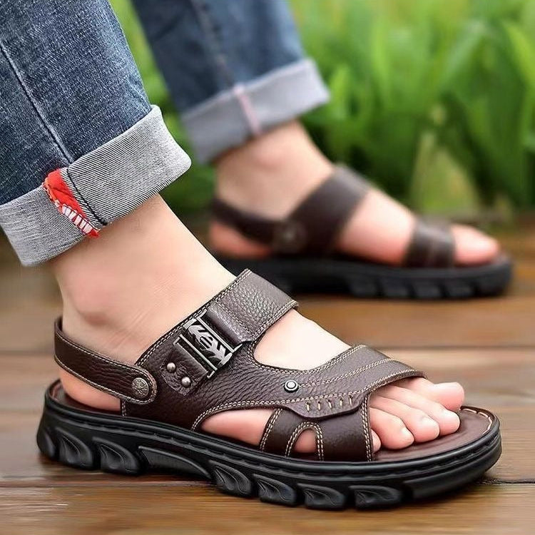 Men’s Leather Sandals with Silver Buckle