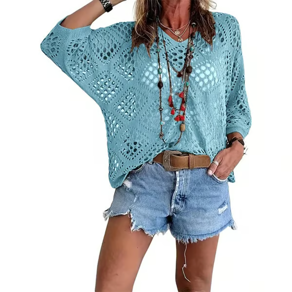 ⏰Hot Sale-Womens -Inspired Beige Crochet Top with V-Neck