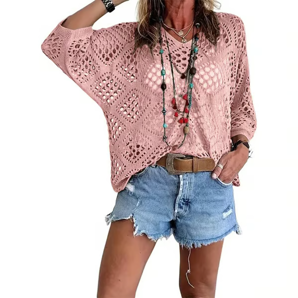 ⏰Hot Sale-Womens -Inspired Beige Crochet Top with V-Neck