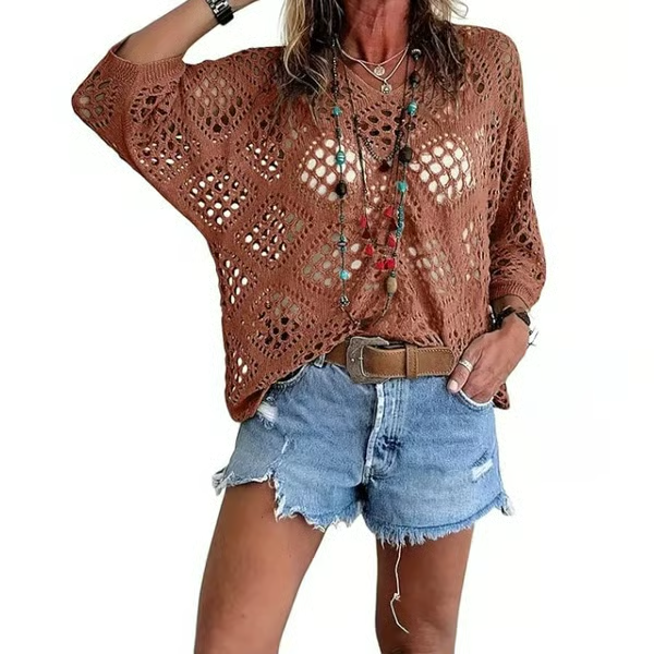 ⏰Hot Sale-Womens -Inspired Beige Crochet Top with V-Neck