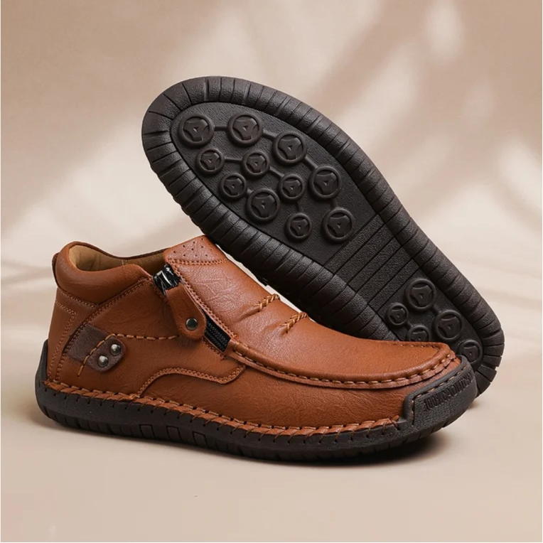 ⏰Limited Time Sale 50% OFF-Men’s Handmade Premium Leather Slip-On Driving Boots – Wide Toe, Arch Support