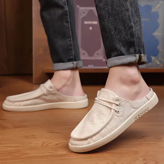 Men's Linen Slip-On Backless Mule Shoes