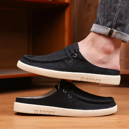 Men's Linen Slip-On Backless Mule Shoes
