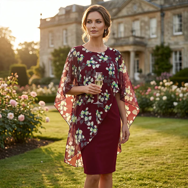 Elegant Printed Chiffon Two-Piece Dress