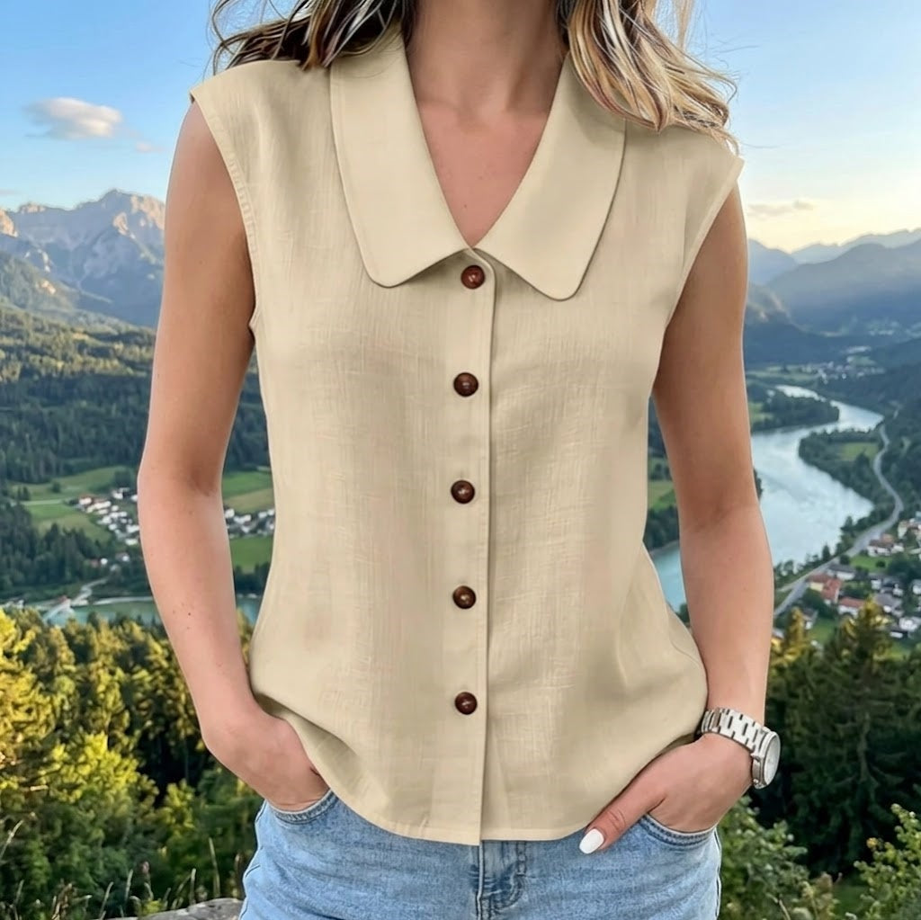Women's Elegant Collared Sleeveless Button Down Blouse, Casual Textured Tank Shirt Top